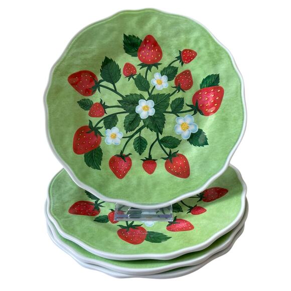 Farmhouse Rachel Ashwell Strawberry Melamine Salad Plates 8in Set of 4 Green NEW - Picture 1 of 15